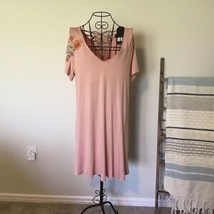 Very J Pink Embroidered Shift Dress NWT
